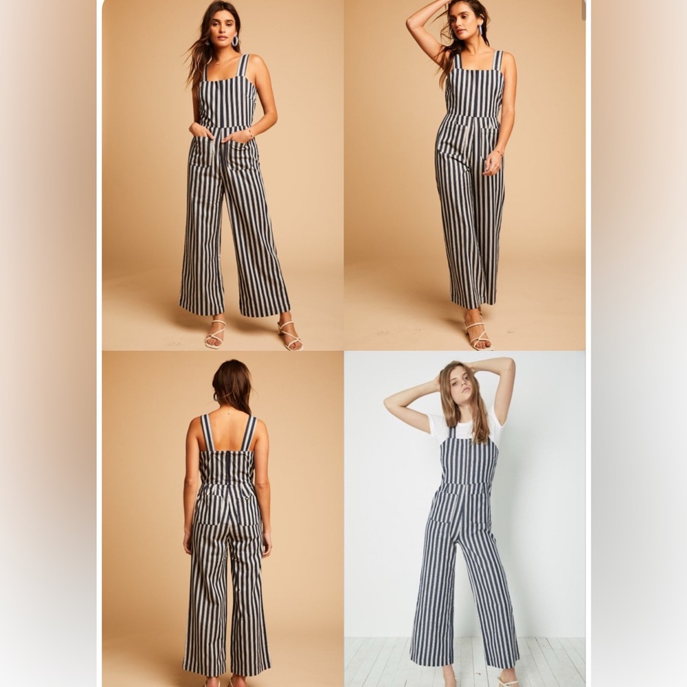 ROLLA'S Black and White Striped Jumpsuit with Wide-Leg Design
